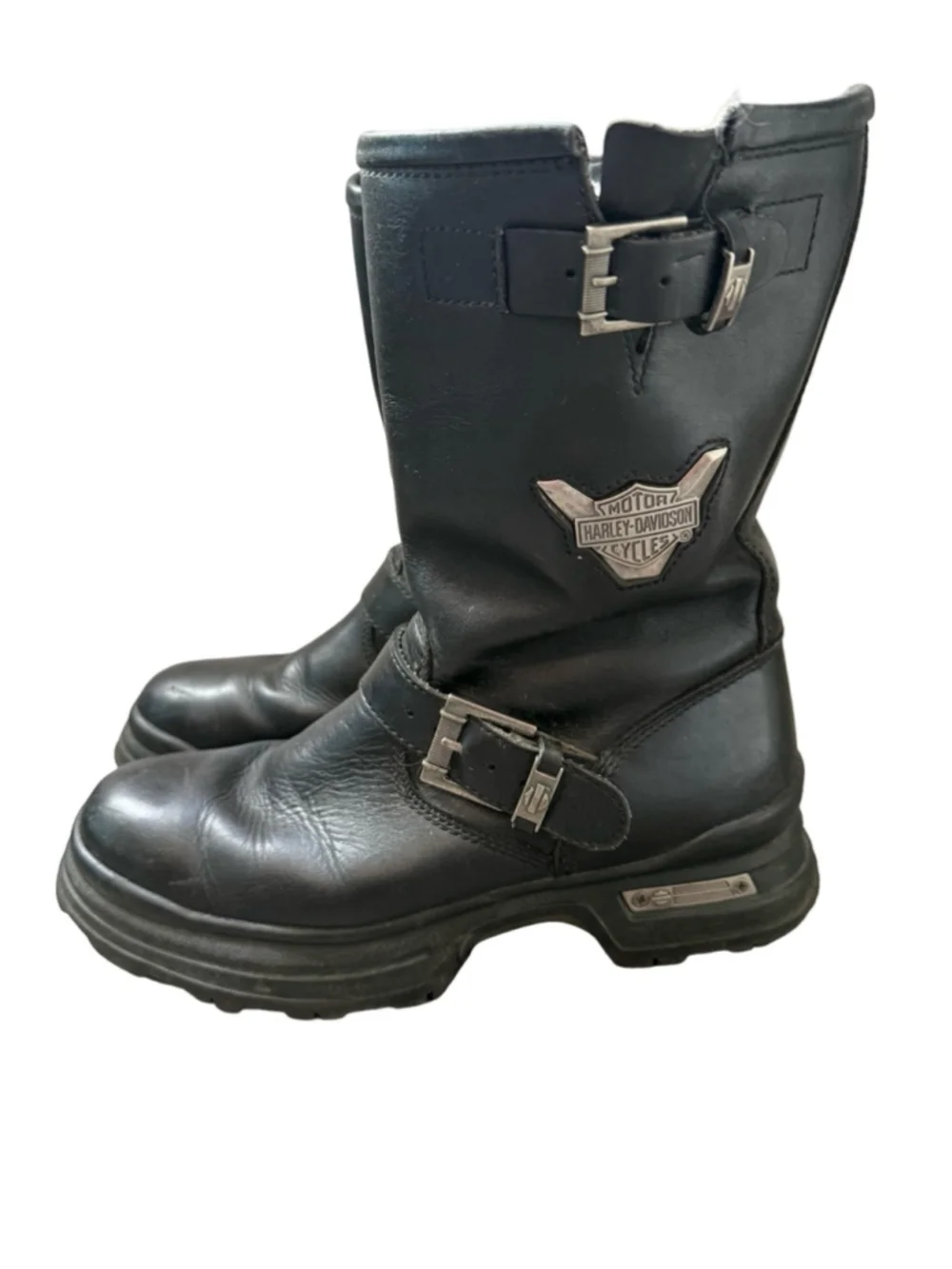 Harley Davidson Black Leather Motorcycle Boots with Buckle Accent Size 8.5 Wide